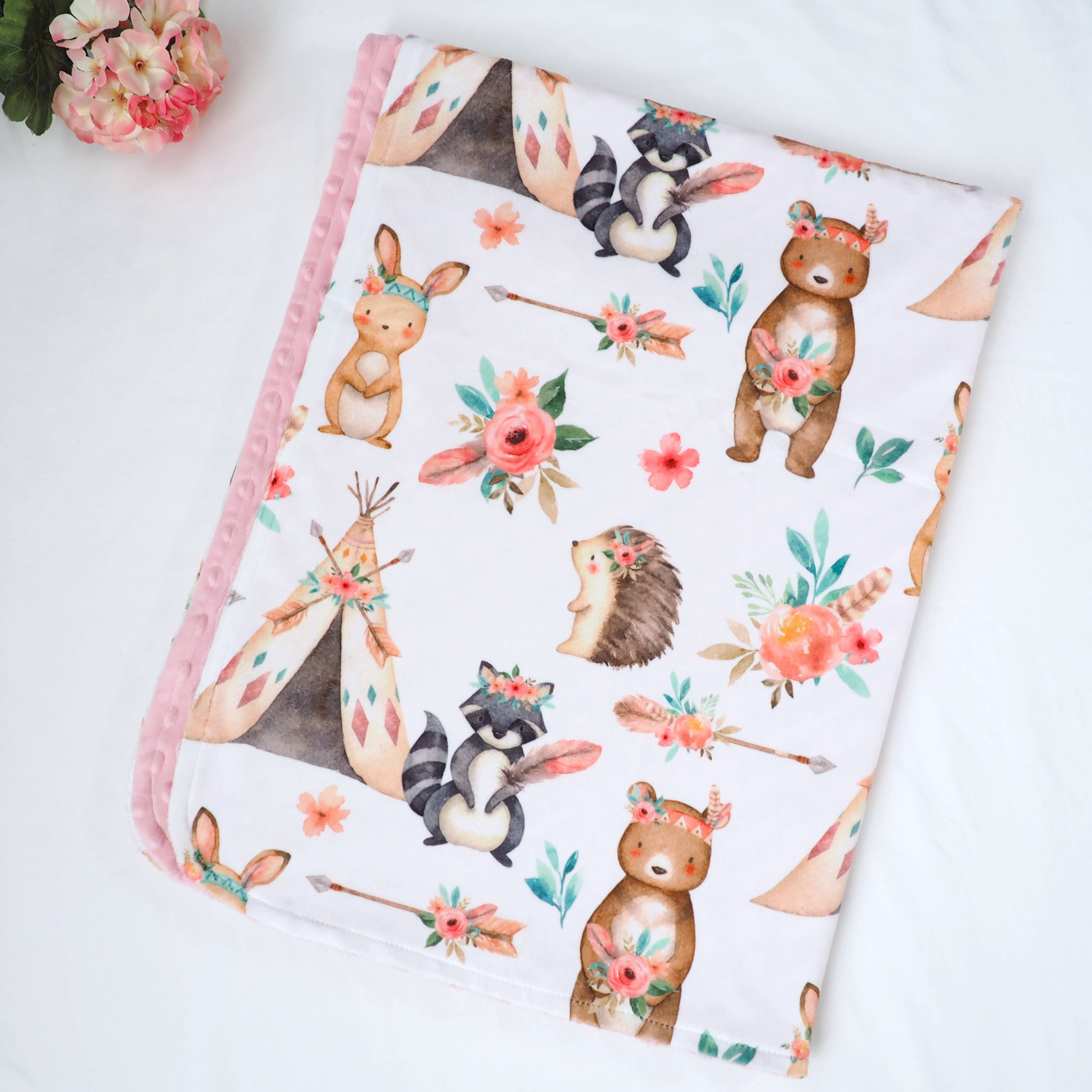 Honey Lemonade- Minky Baby Blankets and Gifts – wholesale Bedding blanket – Kids & Baby – Baby & Toddler Minky Blanket - Woodland Tribe Pink7