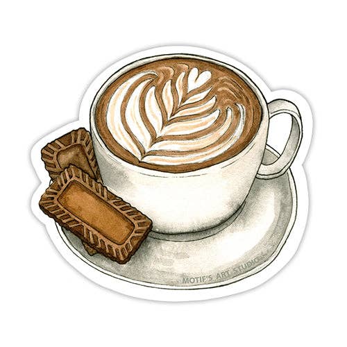 Autocollant Cappuccino avec biscuits pour la vente par Motif's Art Studio