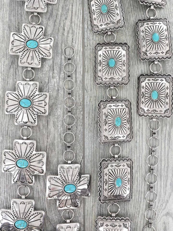 WESTERN TURQUOISE STONE CONCHO CHAIN LINK BELT 19 for wholesale by anbfashion