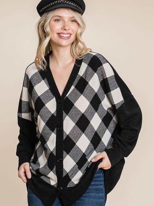 ETK-8553 Buffalo Ruit Gebreid Vest voor wholesale door Emerald Collection