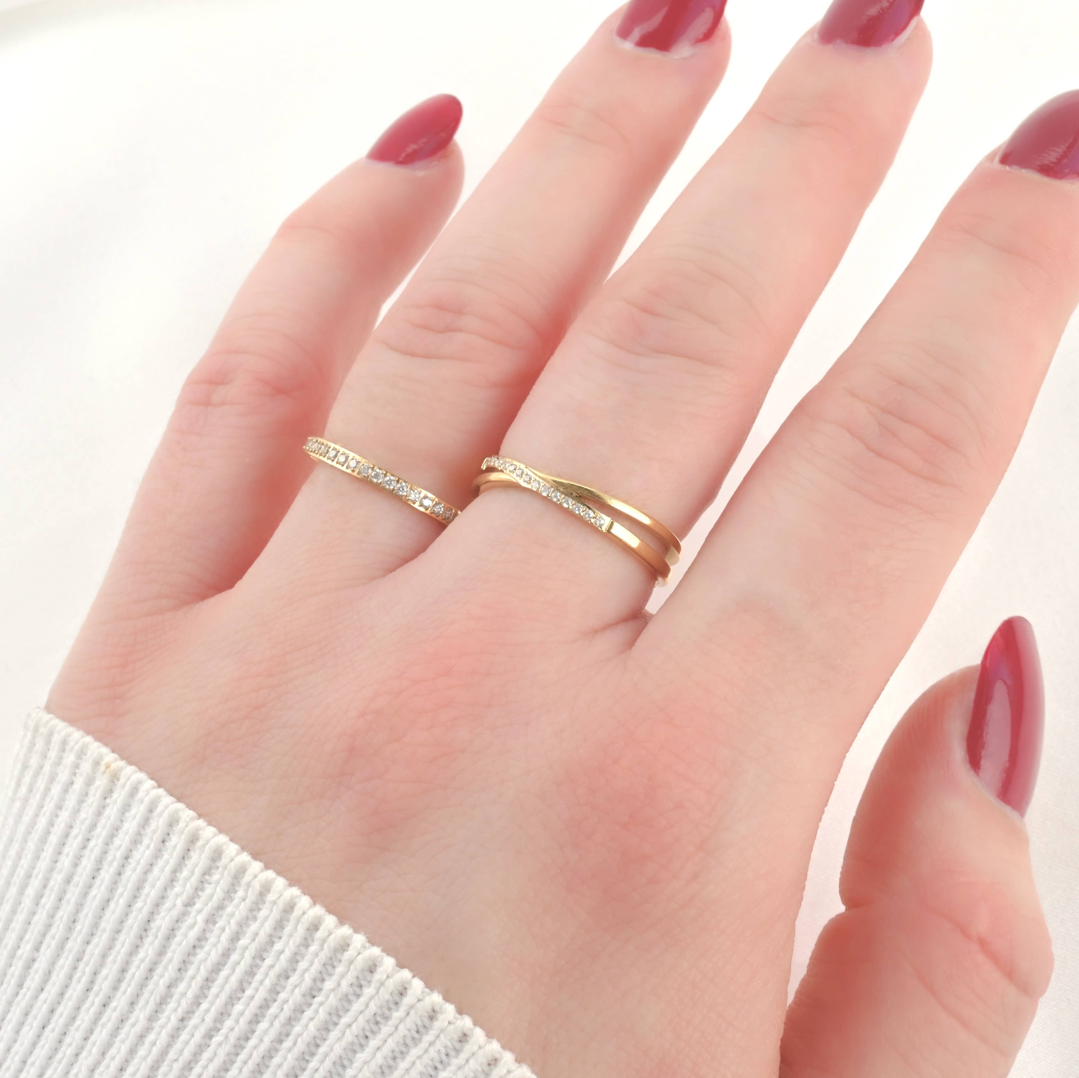 Blueyejewelry - Wholesale Band/Stacked Ring - Waterproof Stacker Rings - Pave Diamond X ring and Slim Ring6