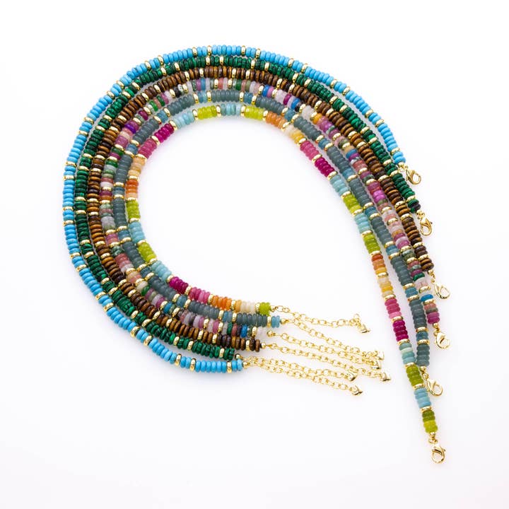 Multicolor Rondelle Bead Necklace With Gold Spacers,MCN01-06 for wholesale by Jewel Pledge