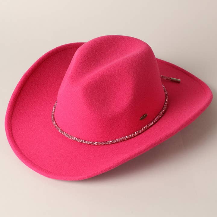 Fashion City - Wholesale Cowboy Hat - Women's - Vegan Felt Rhinestone String Cowboy Hat