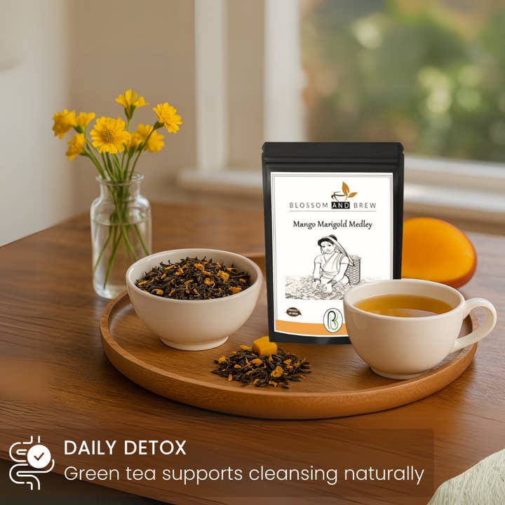 Blossom & Brew - Vente Thé en vrac - Mélange de thé vert-mangue et souci, mélange fruité et floral4