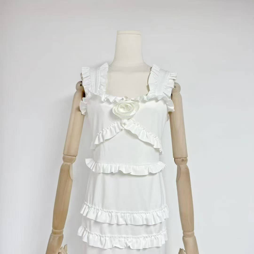 Sanyao Fashion – Vestido comprido - Mulher por atacado – Vestido de Cauda de Sereia com Camadas e Folhos SY497 para Noite de Verão14