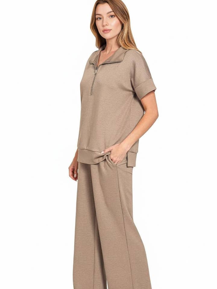 ..1022 Scuba High Neck Half Zip Top & Pants Set SI-28946 for wholesale by 42POPS