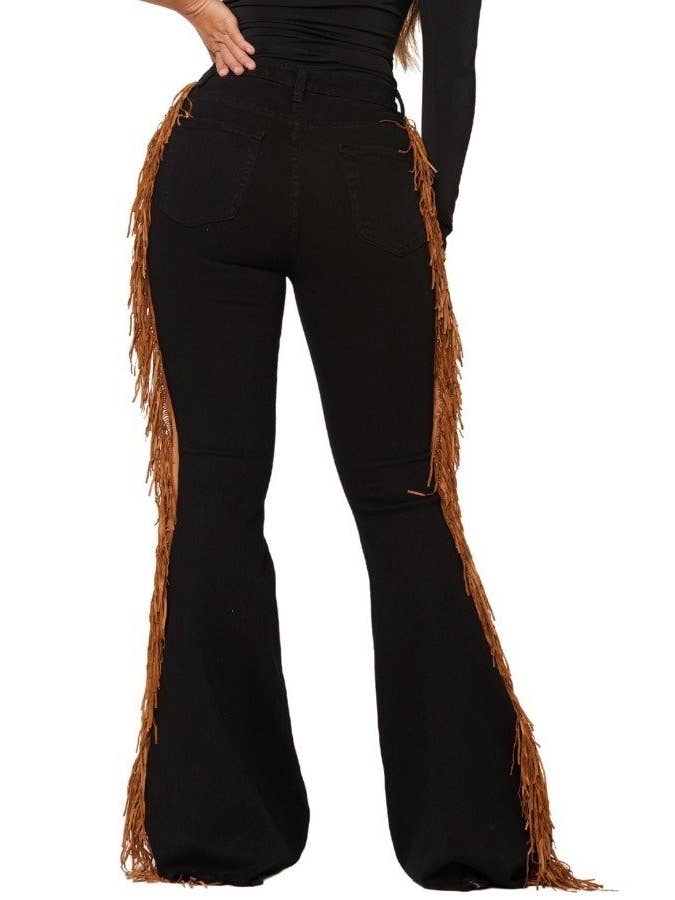GJG Denim - Wholesale Jeans - Women's - Fringe Bell Bottom Jean in Black Denim