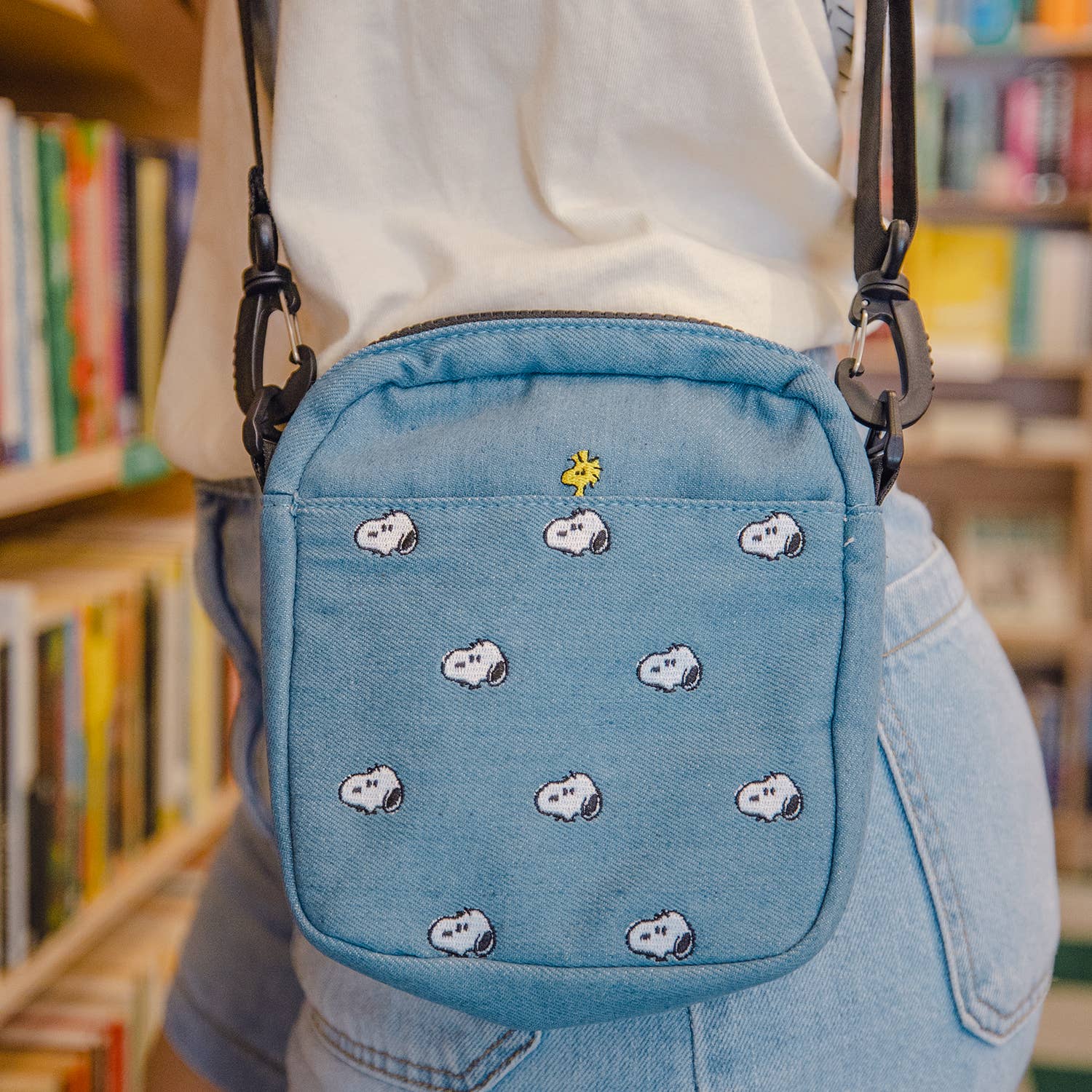Three Potato Four - Wholesale Crossbody Bag - Unisex - 3P4 x Peanuts® - Snoopy Embroidered Crossbody Bag (Denim)3