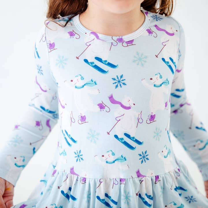 Dreamiere - Wholesale Top & Pant Set - Kids - Bearly Skating By Winter Polar Bears Long Sleeve Girl's Bamboo Twirler Top And Pants Set