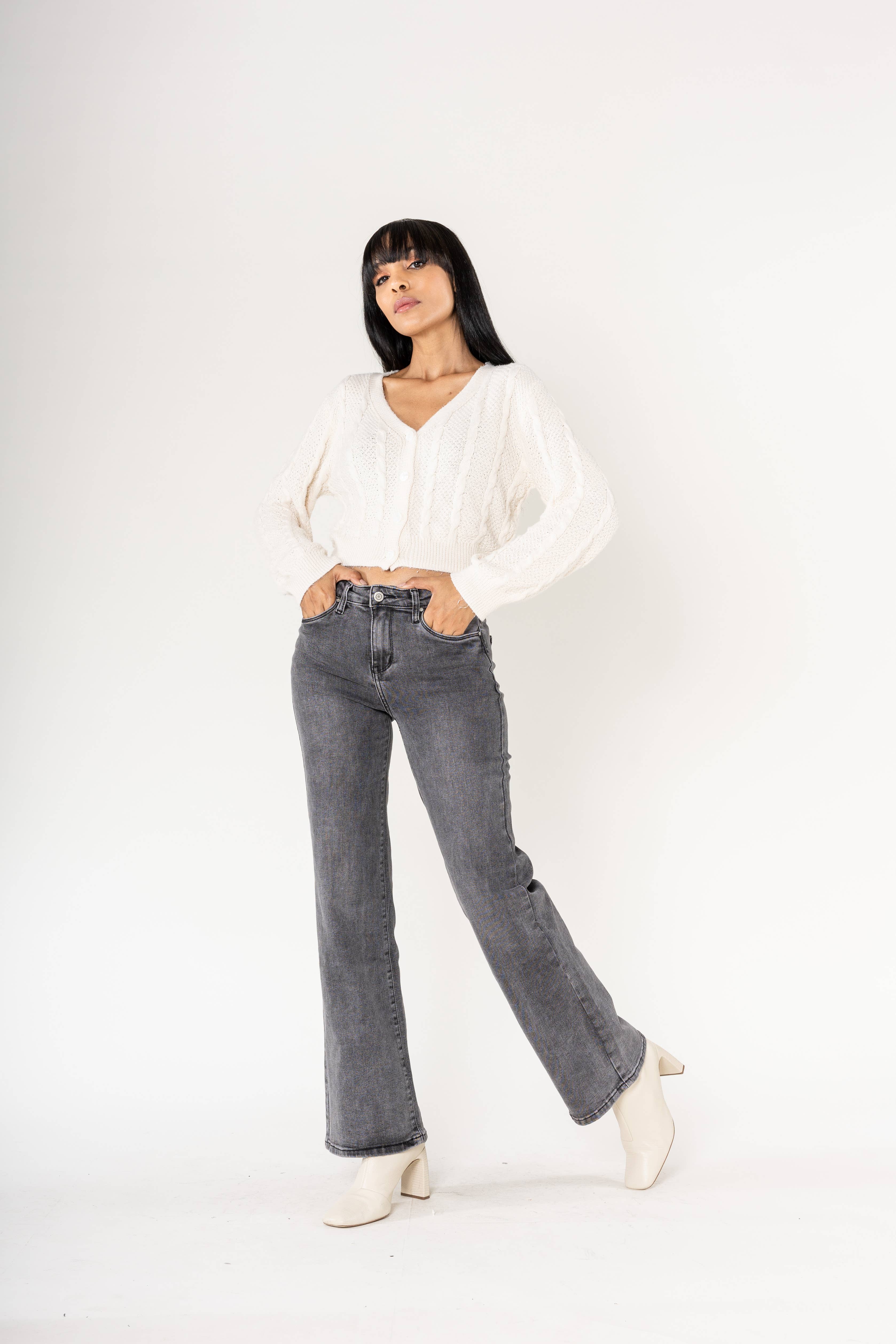 Nina Carter - Vendita all'ingrosso Jeans - Donna - Jeans a vita alta a zampa con tessuto elasticizzato P08018