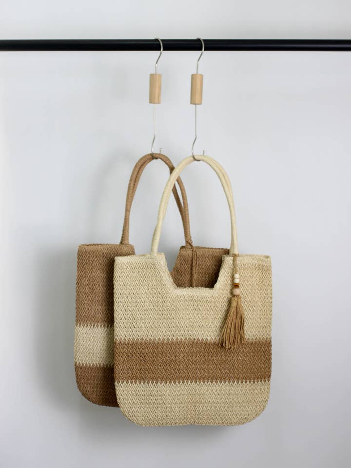 A2601ZH74469-Borsa Tote Boho a Blocchi di Colore in Paglia Intrecciata per la vendita all'ingrosso da parte di ESLEY