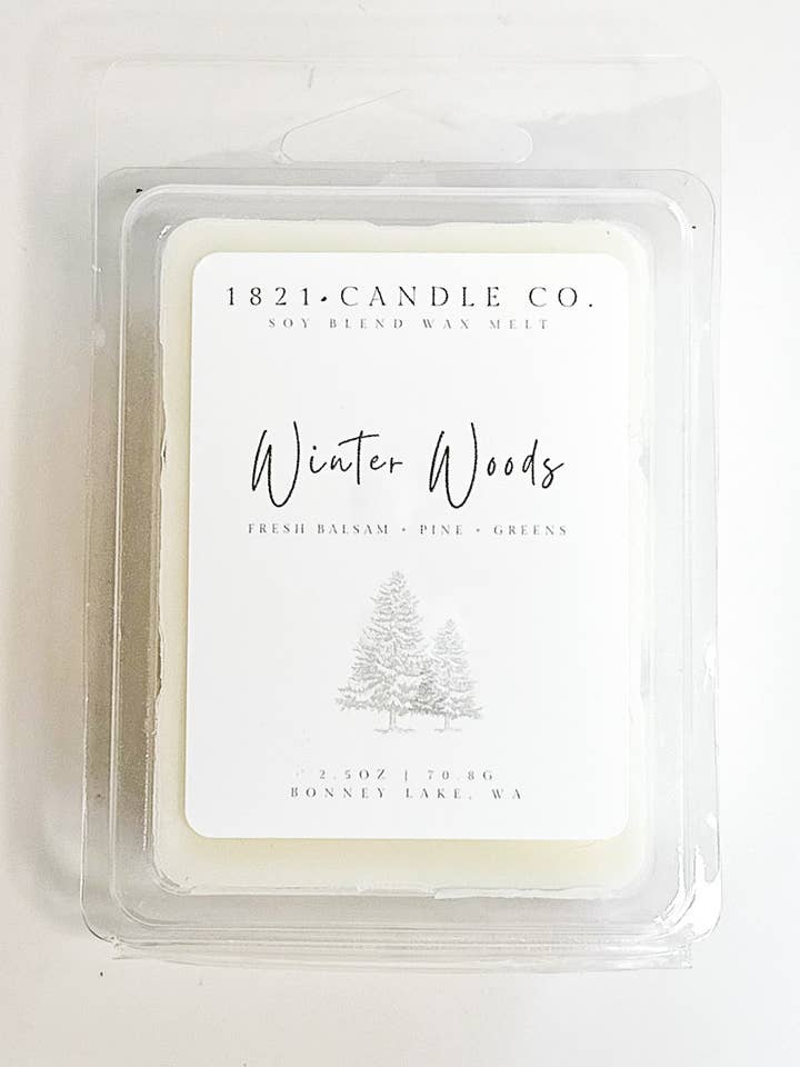 Winter Woods 2.5oz Wax Melt - Balsam Fir, Pine, Cedar for wholesale by 1821 Candle Co.