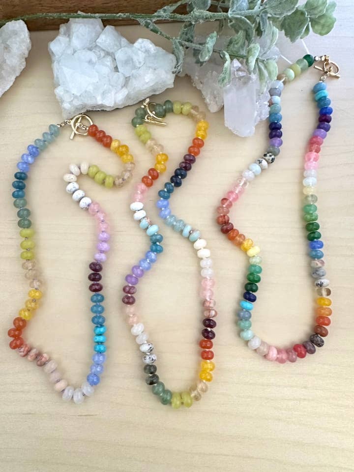 Hand knotted Rainbow Necklace - Colorful Gemstone Necklace for wholesale by Pyrite and Pearls