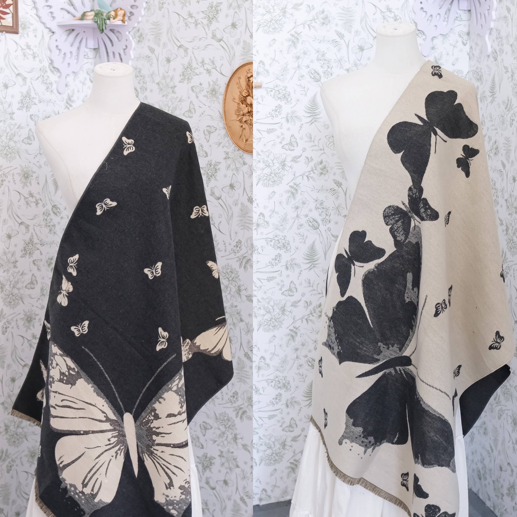 Karma Nepal Crafts - Wholesale Wrap - Women's - Reversible Butterfly Oversized Fall Winter Shawls7