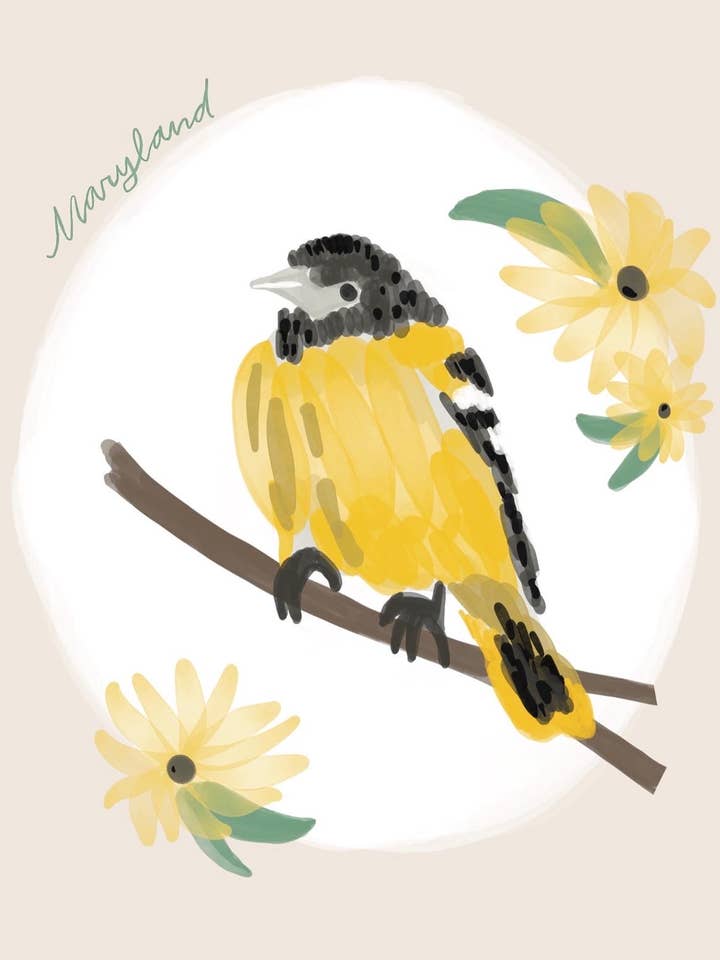 Imprimé ornithologique et floral de l'État pour la vente par Daley Kaye Studio