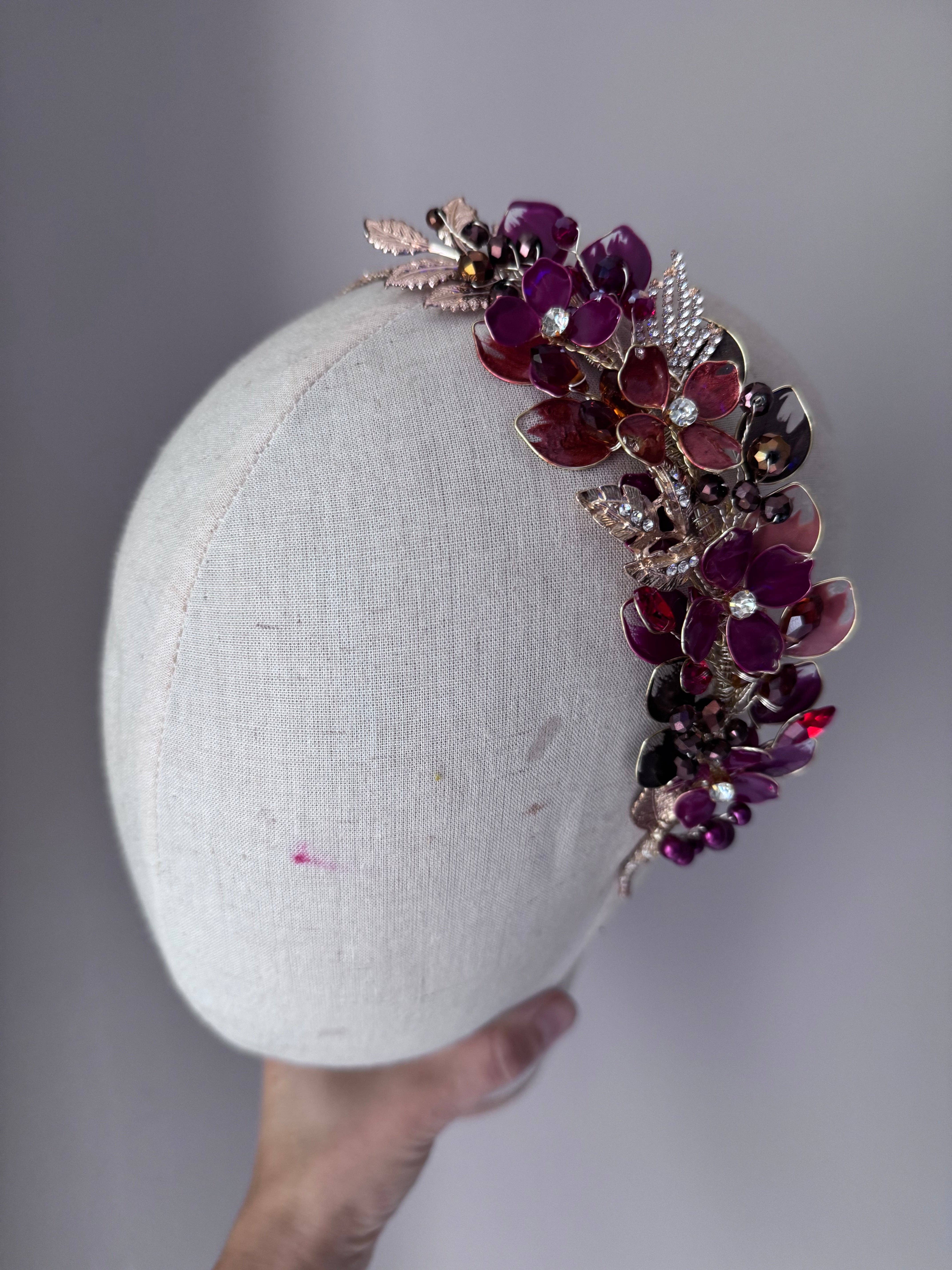 Preciuspearls - Wholesale Fashion Headband - Women's - Burgundy and Brown side Heapdiece