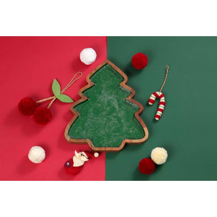 Red Christmas Tree Wooden Serving Tray for wholesale on Faire1