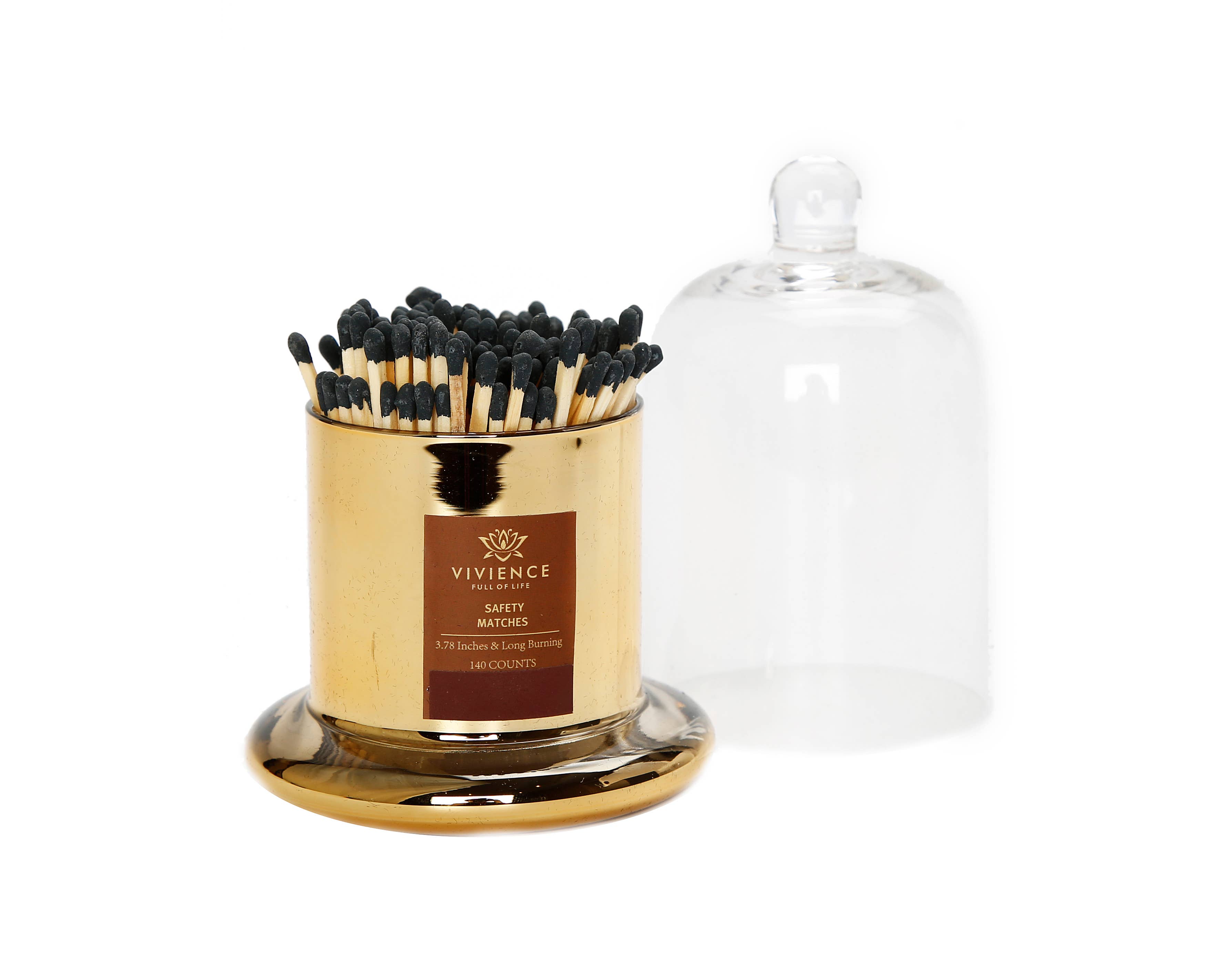 VIVIENCE - Wholesale Match Holder - Match Holder Jar with Gold/Smoked Base4