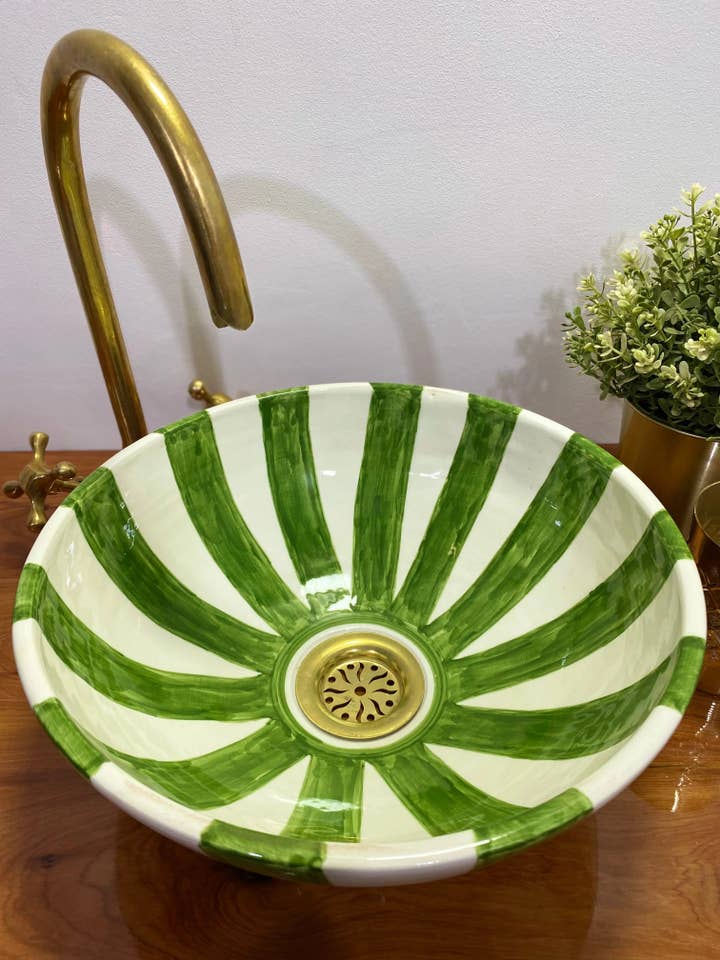 Pia Verde Pintada à Mão para Banheiro e Cozinha por atacado de Moroccan Sink
