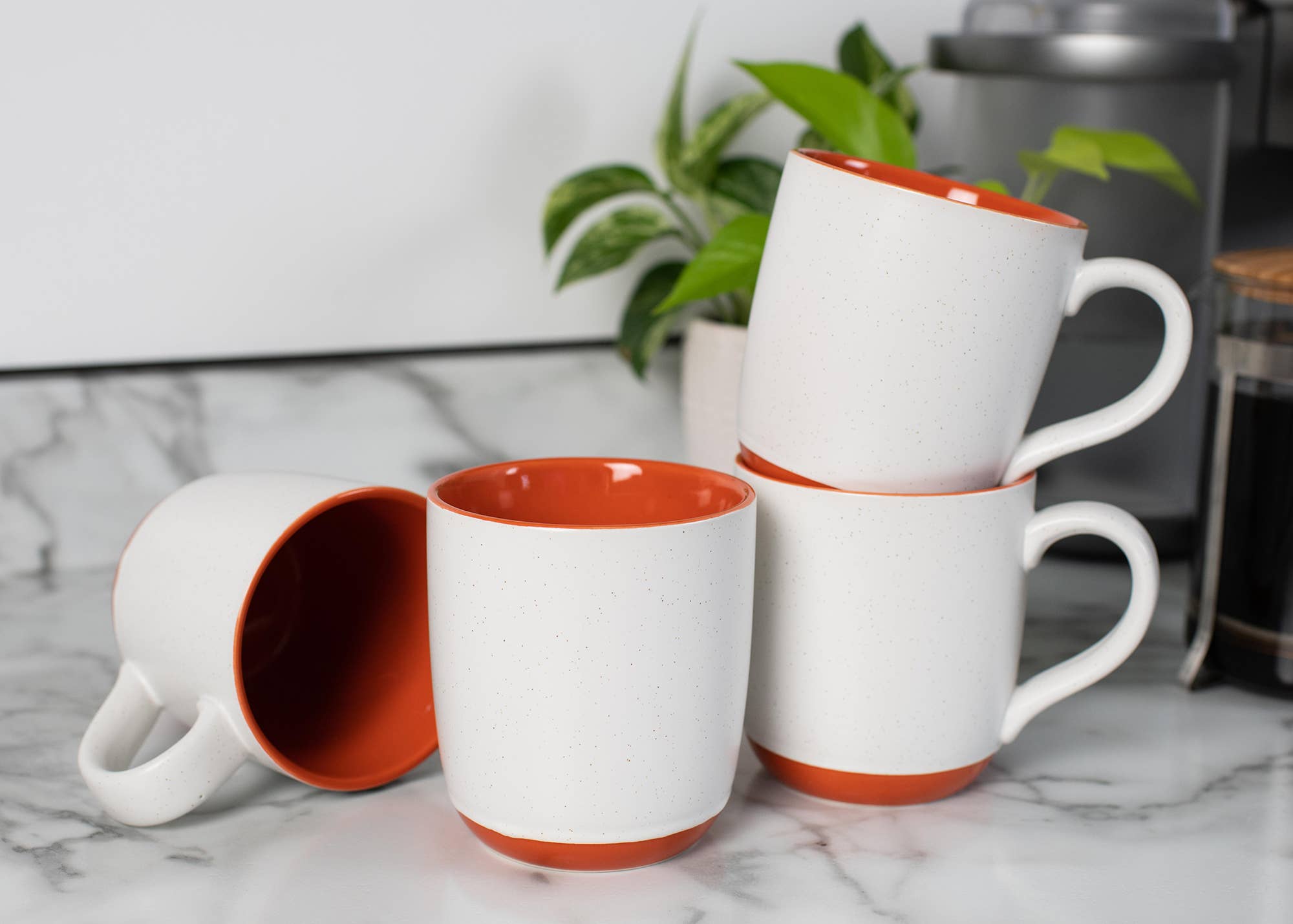 EAST AVENUE - Wholesale Coffee Mug - Ceramic Speckled Mugs 4-Pk White and Orange PRICE IS PER MUG5