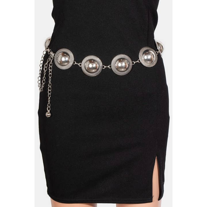 Collections by Fame Accessories - Wholesale Belt - Women's - Metallic Dome Disc Chain Belt