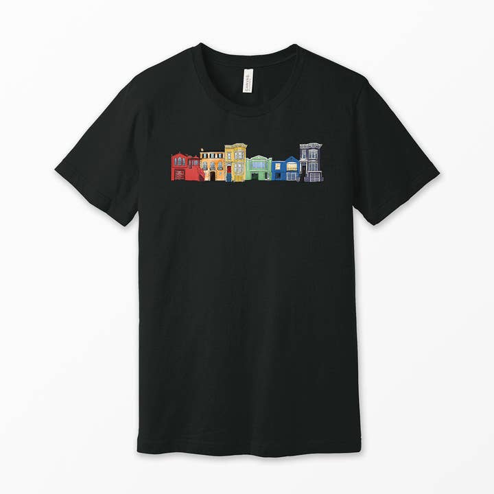 San Fancisco Houses Rainbow T-shirt for wholesale by Campfires & Coffee