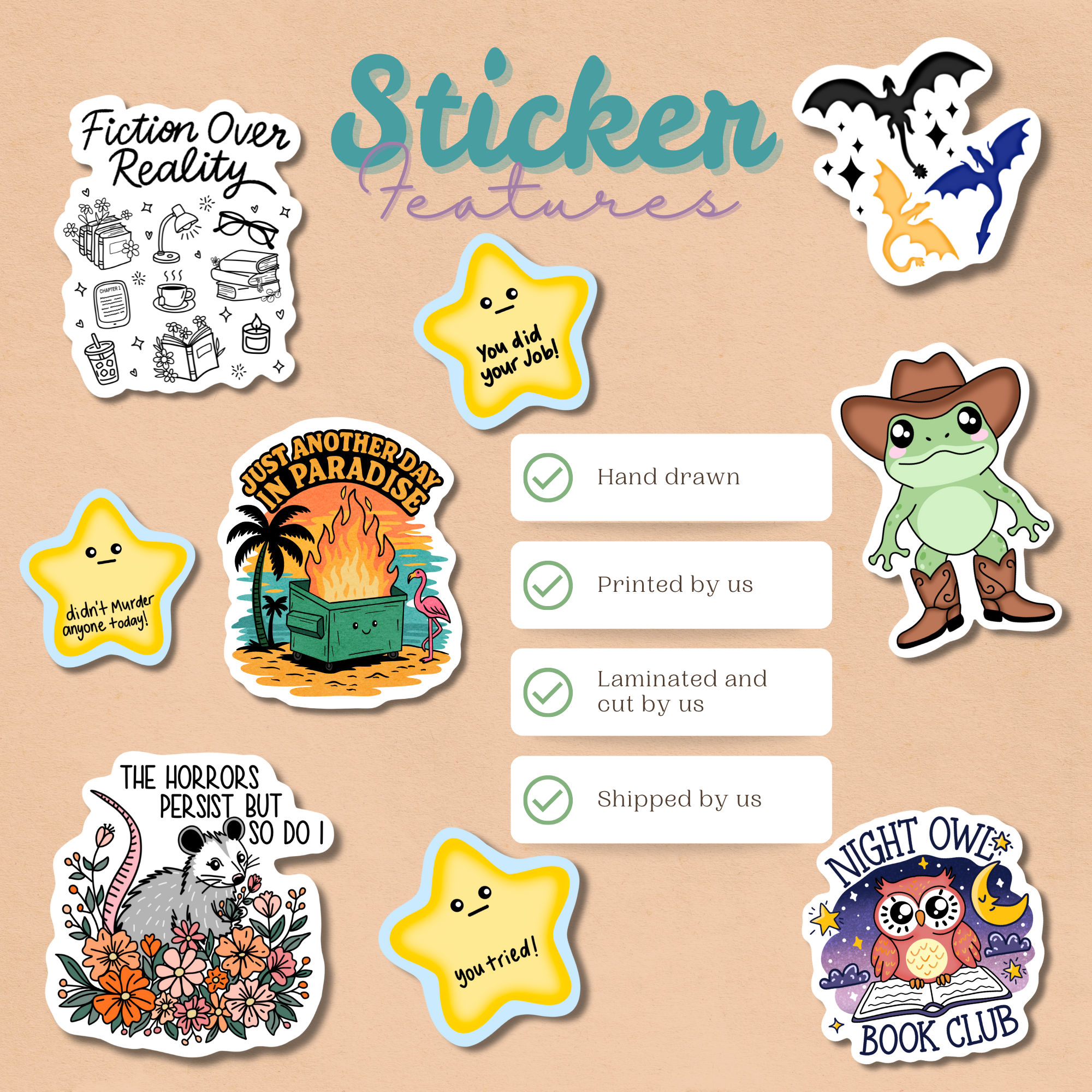 Crafty Baker Designs - Wholesale Sticker - Coffee and thrifting sticker1