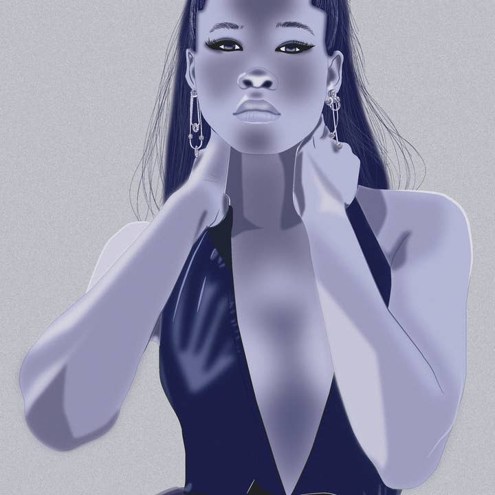 Impressão de ilustração Storm Reid Feeling Blue em Miu Miu por atacado de Jurnfern Art, LLC