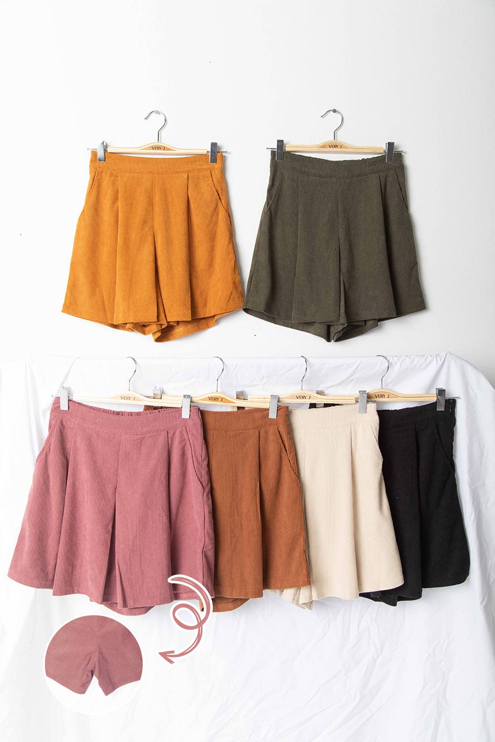 VERY J - Wholesale Skort - Women's - NP70121-Pleated Solid Corduroy Skort Shorts11