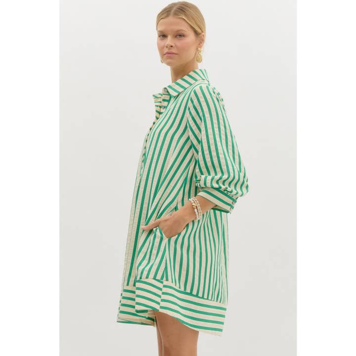 STYLE USA - Wholesale Dress - Women's - Striped seersucker pullover mini dress