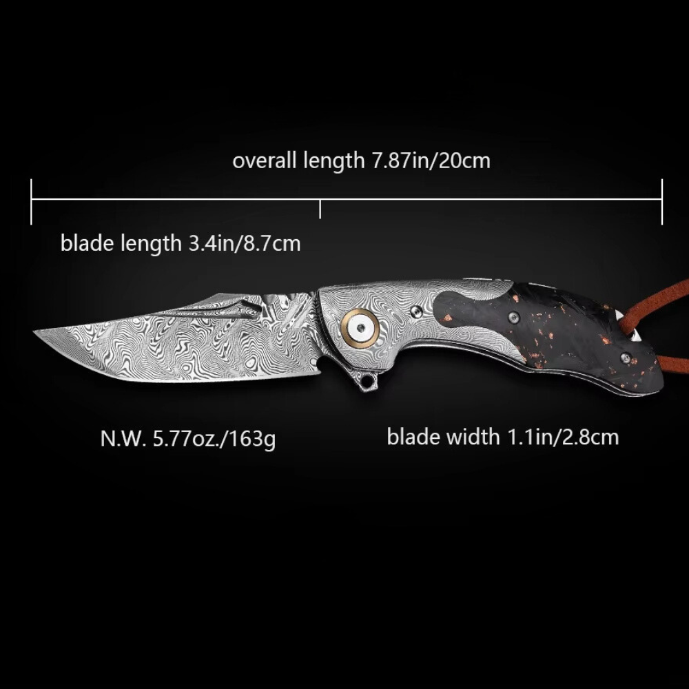 Shokunin USA - Wholesale Pocket Knife/Holder - Kronos Damascus Pocket Knife With Carbon Fiber Handle5