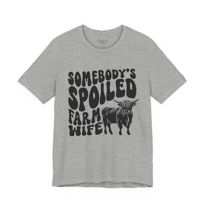 Somebodys Spoiled Farm Wife Highland Cow Women's Graphic T-Shirt for wholesale by Grassy Creek Designs