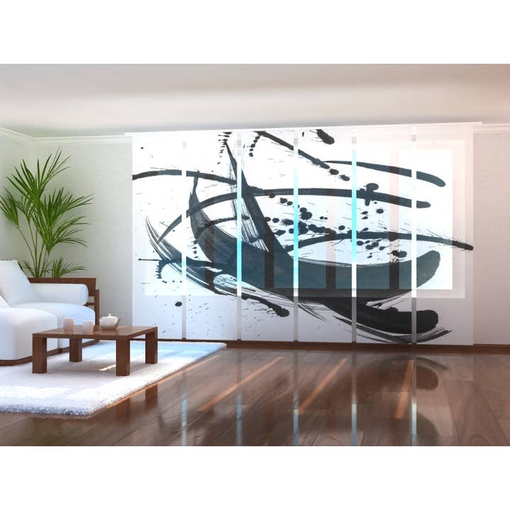 Lot de 6 rideaux noirs à panneaux abstraits pour la vente par IlyDecor