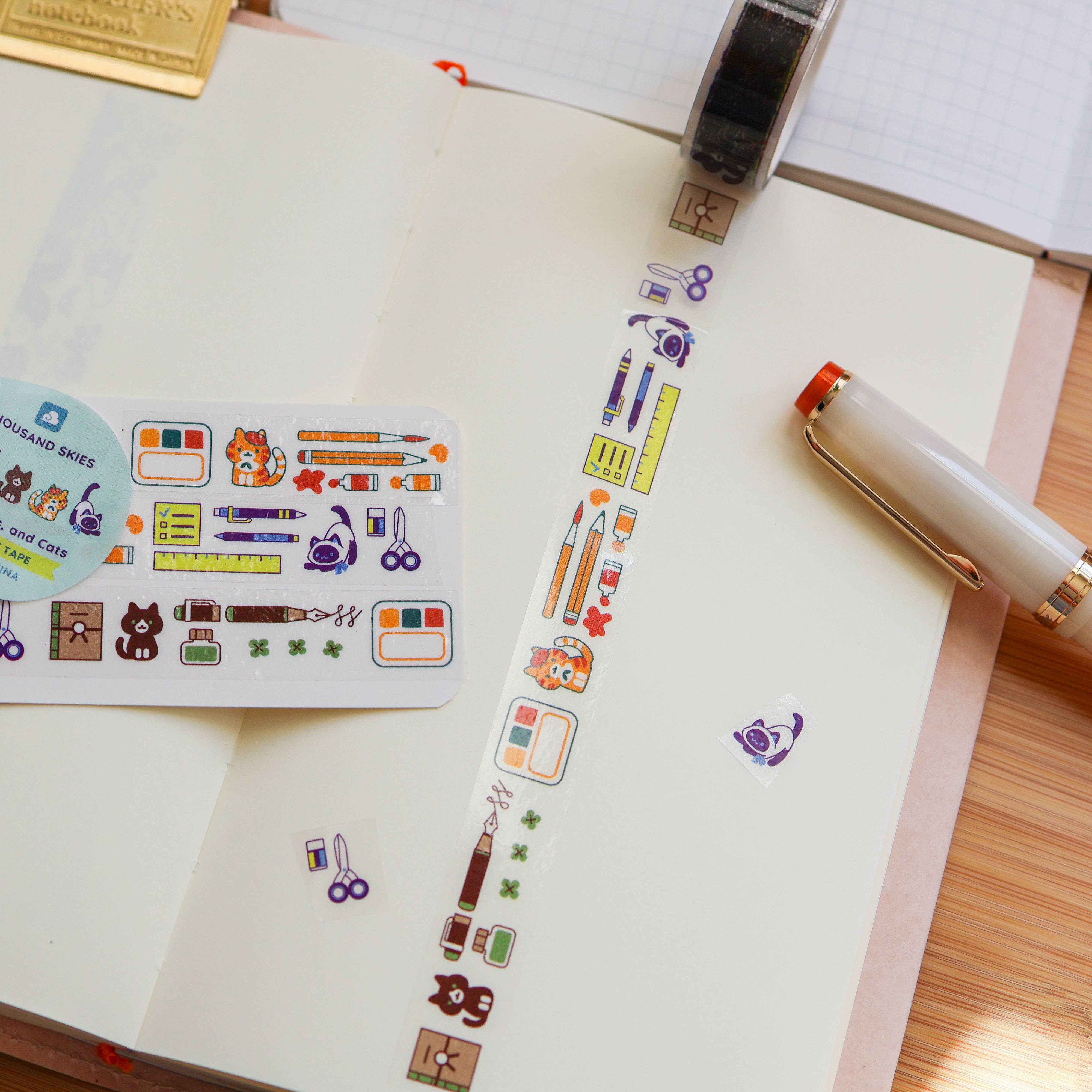 Thousand Skies - Wholesale Tape - PET Tape (Transparent) Brush, Pens, and Cats6