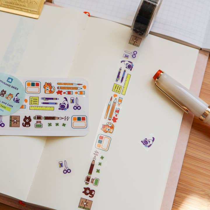 Thousand Skies - Wholesale Tape - PET Tape (Transparent) Brush, Pens, and Cats6