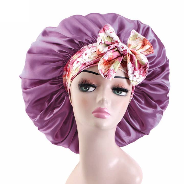 AK Brand - Wholesale Sleep Cap / Bonnet - Women's - Women Silk Bonnet Satin Lined Hair Bonnet with Floral Tie36
