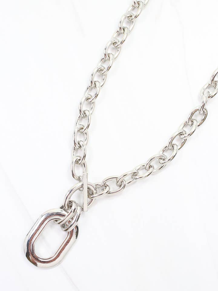 Francey Gold Oval Pendant Necklace Silver for wholesale by Caroline Hill