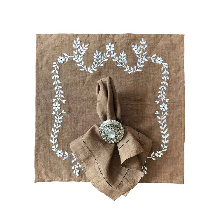 Embroidered Placemat in Iced Coffee - Set of 2 for wholesale by Artesa Studio