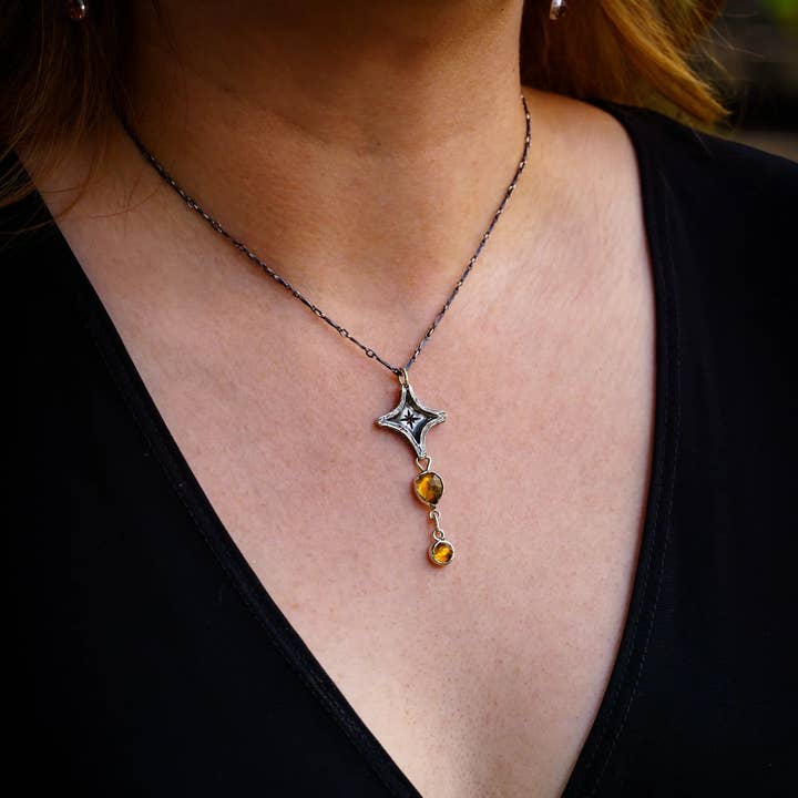 Realtas Gold Tears Necklace-Sterling Silver and Citrine for wholesale by Skolland Jewelry