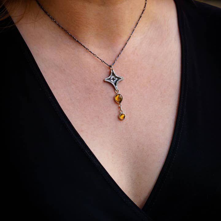 Colar Realtas Gold Tears - Prata de 1ª Lei e Citrino por atacado de Skolland Jewelry