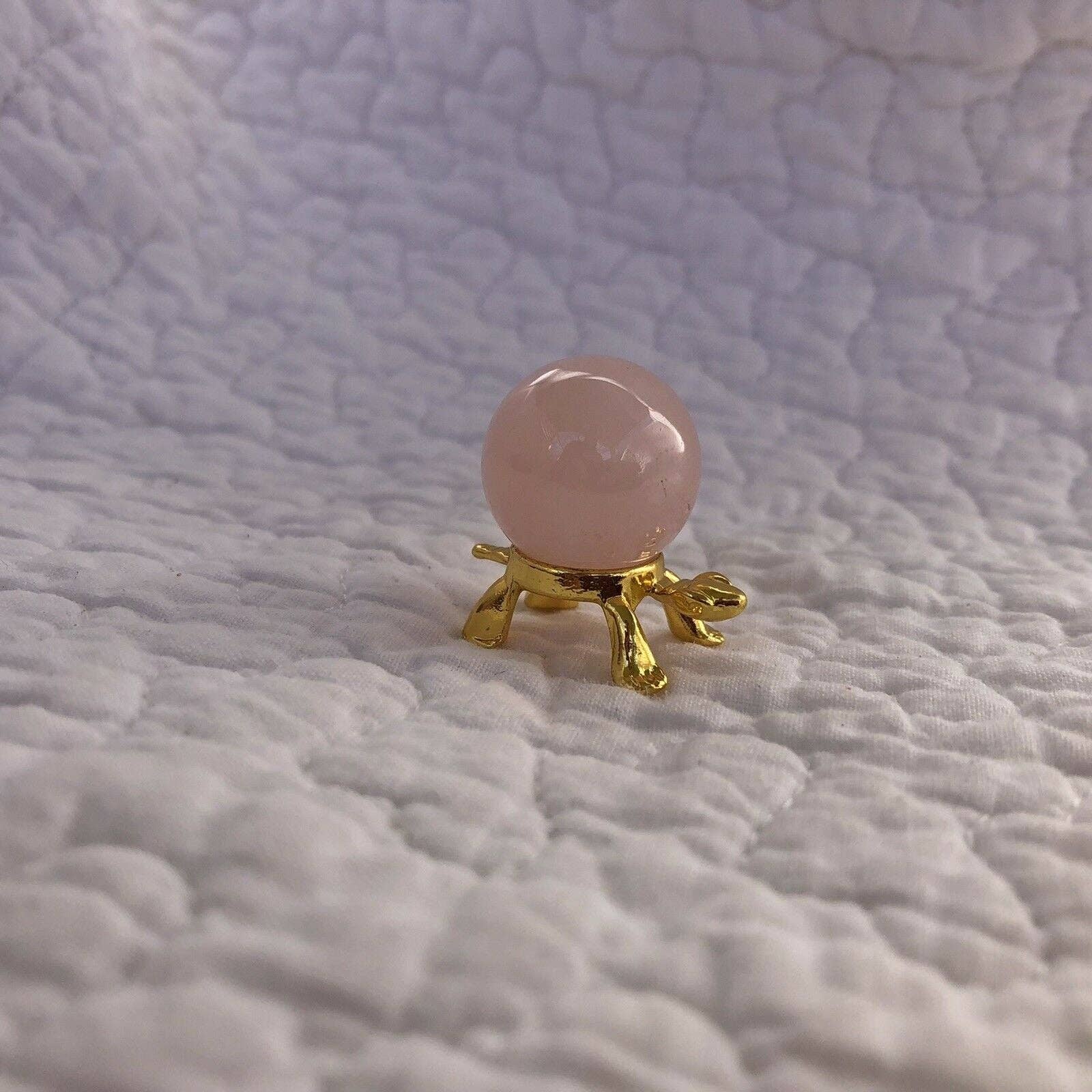 Tree of Life Gems - Wholesale Spiritual Stone/Crystal - Rose Quartz 20mm Sphere on Gold Turtle Stand