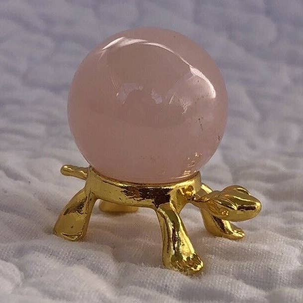 Rose Quartz 20mm Sphere on Gold Turtle Stand for wholesale by Tree of Life Gems