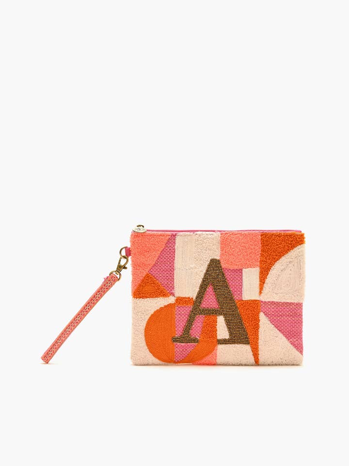Beaded and Tufted Monogram Pouch-A Initial for wholesale by America & Beyond