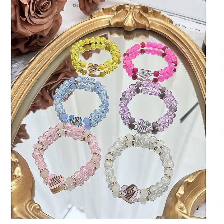 12pk Heart Streatch Beads Bracelet for wholesale by Diacly