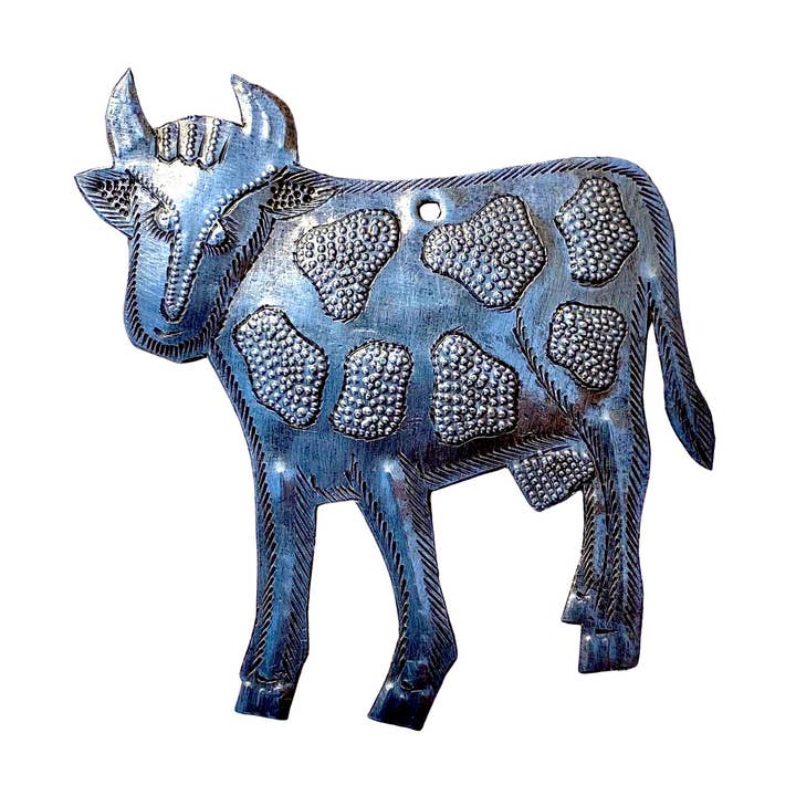 Farm Animal, Hand Cut Cow Ornament, Fair Trade Metal Art 4" for wholesale by Haiti Fair Trade~ It's Cactus