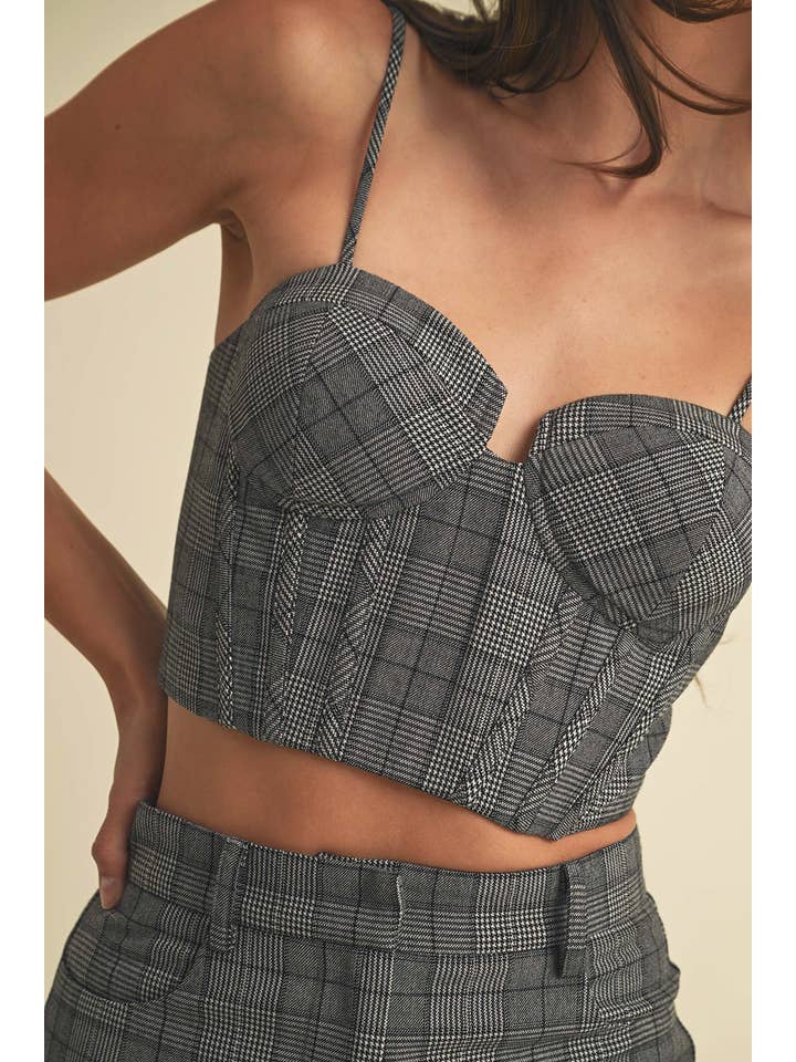 PLAID GRIGIO Top a bustino in tartan in vendita all'ingrosso su Faire