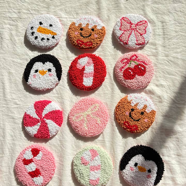 Honey Punches - Wholesale Car Coaster - Women's - Handmade punch needle holiday Christmas car coaster