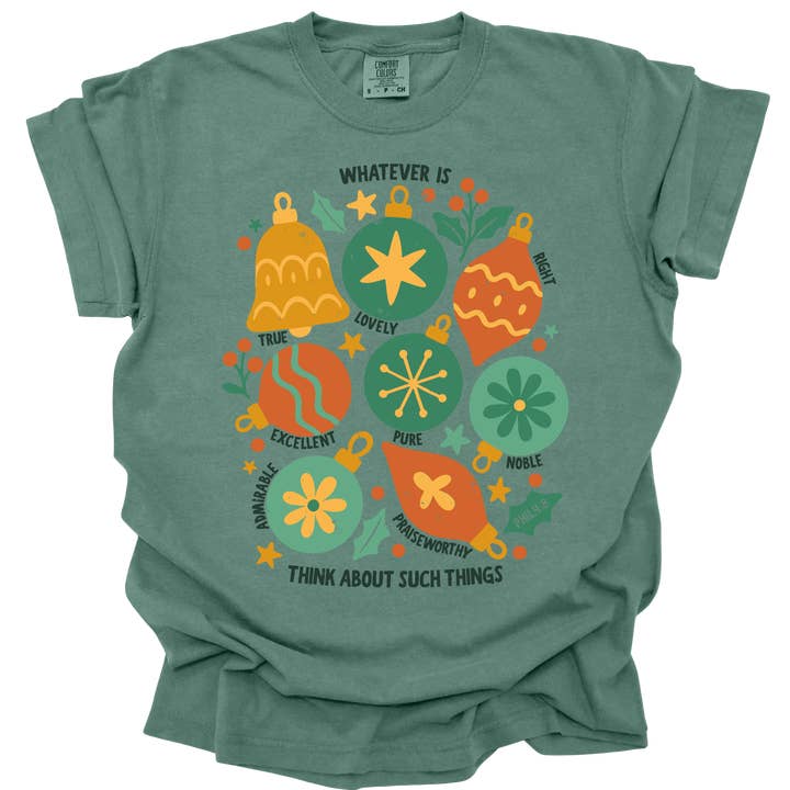 Pensa nestas coisas | Filipenses 4:8 Camiseta Cristã de Natal por atacado de Made By Yen