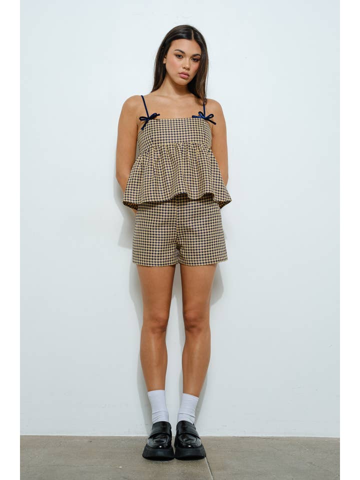 Beige Black TWEED PEPLUM TOP for wholesale on Faire3