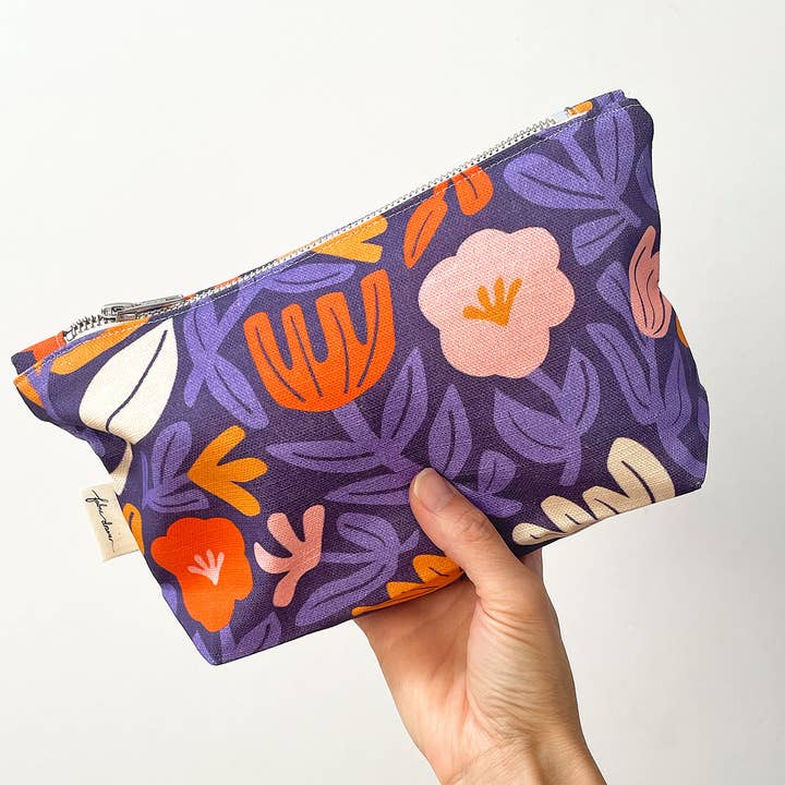 Fabric Drawer - Wholesale Pouch - Women's - Handmade Make-up, Travel, Clutch Zip Purse - Petals (Purple)